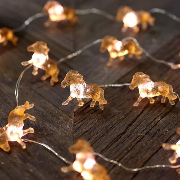 3D horse string lights glowing on cozy room display