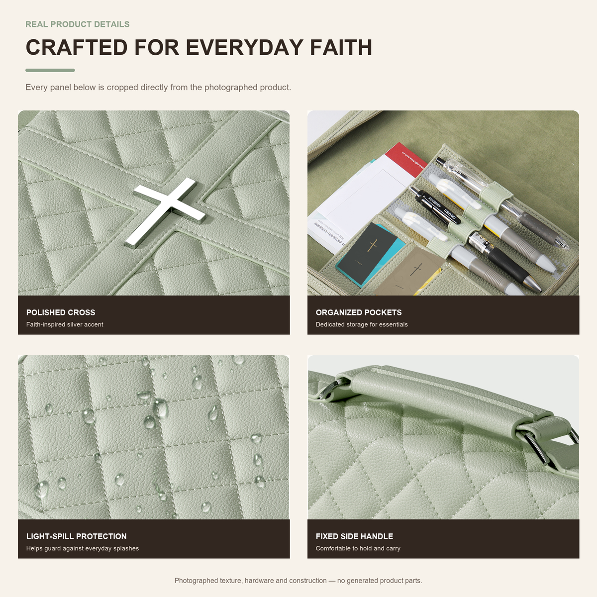 BARTLETT Quilted Bible Cover with Handle, Zipper & Organizer Pockets