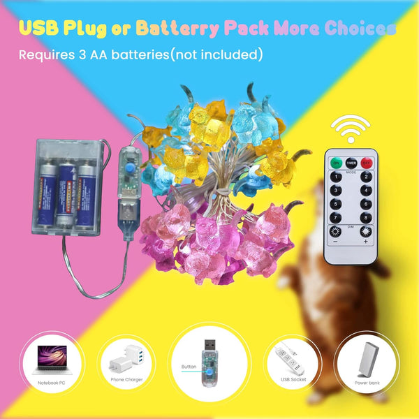 USB cat fairy lights power option for bedroom decor