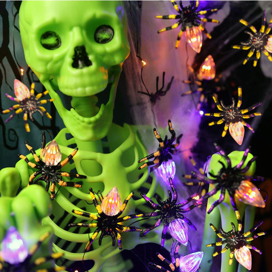 Halloween Spider String Lights - 15 3D Spiders with Remote & Timer