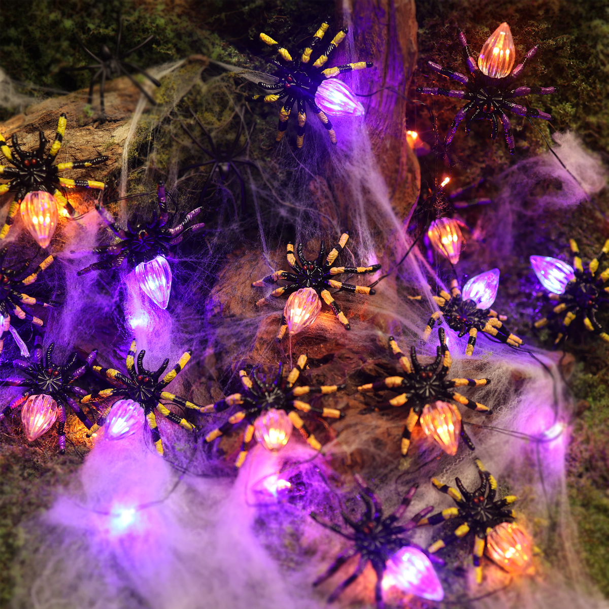 Halloween Spider String Lights - 15 3D Spiders with Remote & Timer