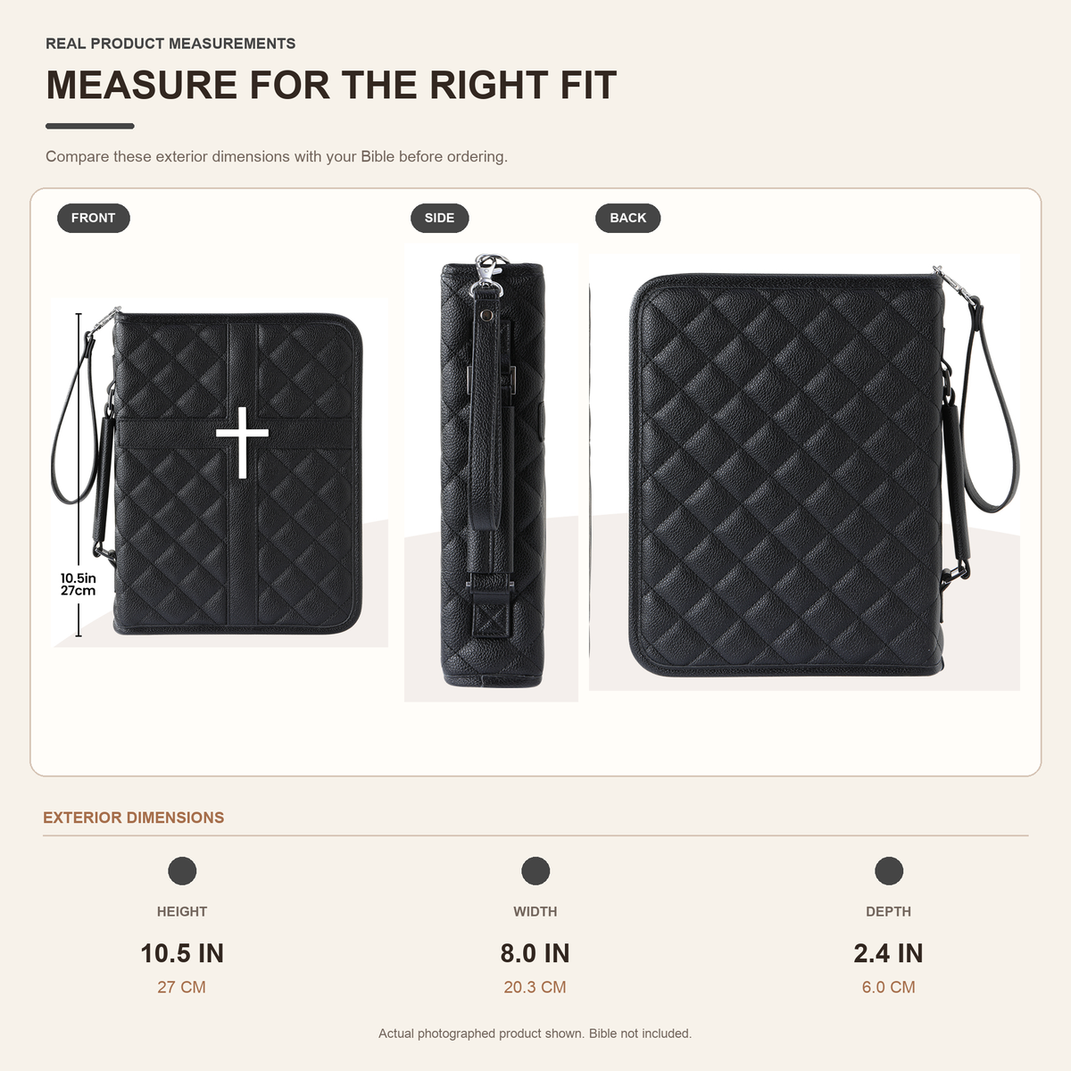 BARTLETT Quilted Bible Cover with Handle, Zipper & Organizer Pockets
