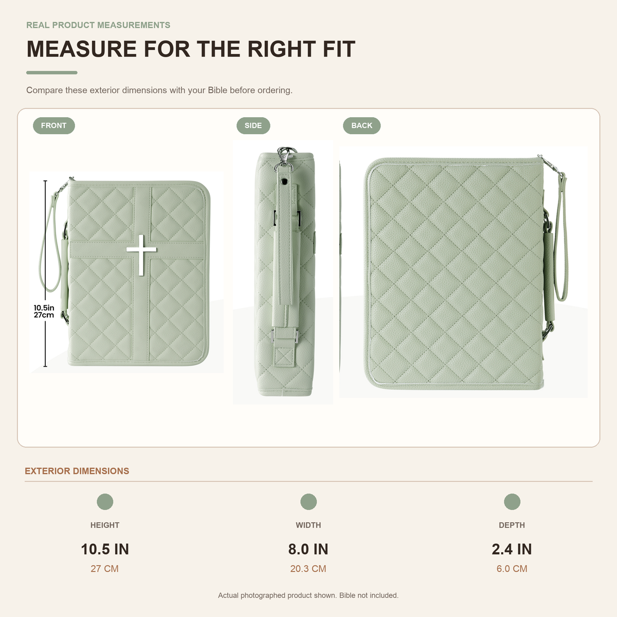 BARTLETT Quilted Bible Cover with Handle, Zipper & Organizer Pockets