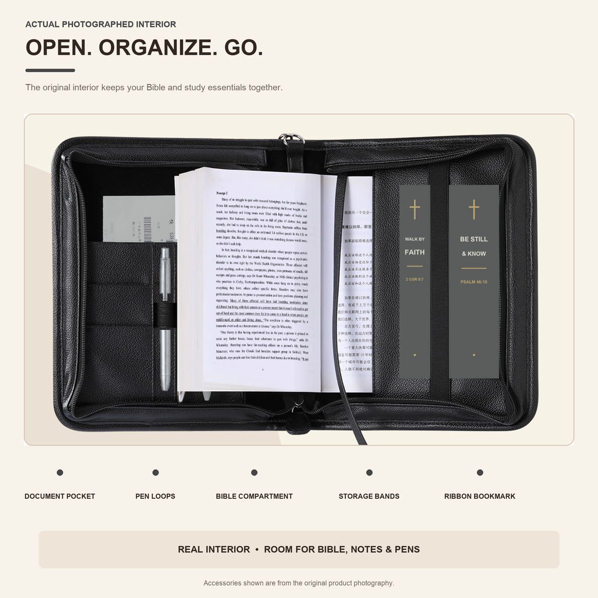 BARTLETT Quilted Bible Cover with Handle, Zipper & Organizer Pockets