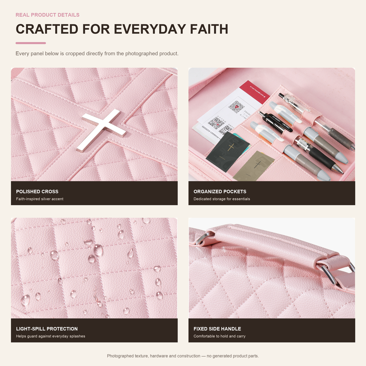 BARTLETT Quilted Bible Cover with Handle, Zipper & Organizer Pockets