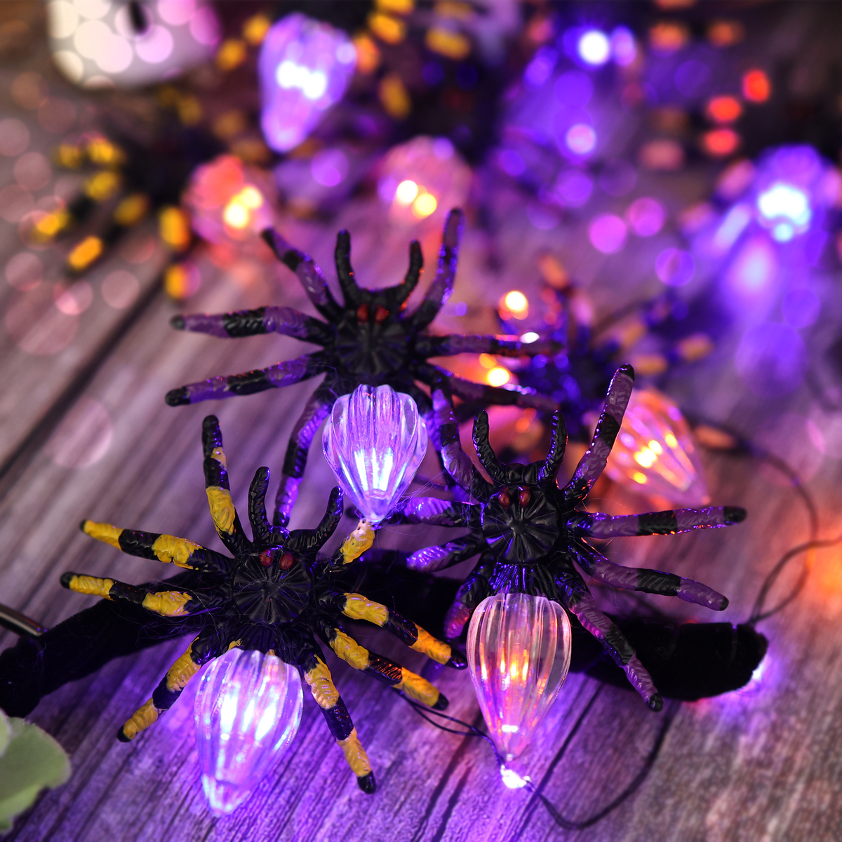 Halloween Spider String Lights - 15 3D Spiders with Remote & Timer