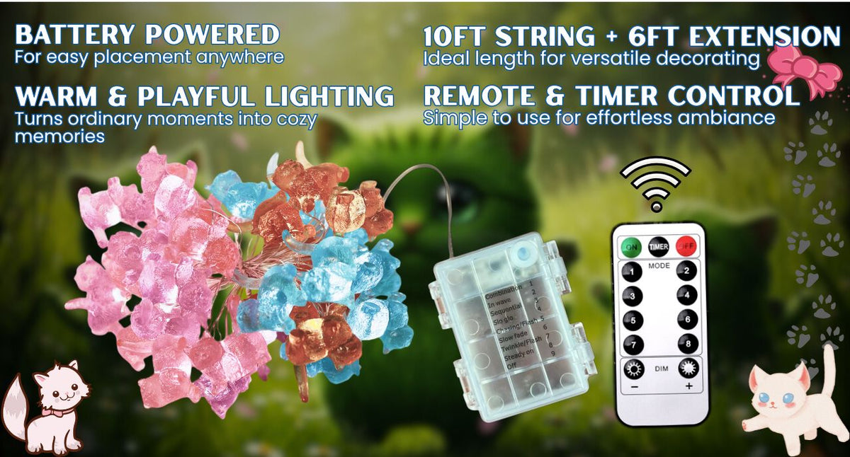 3D Cat Fairy Lights for Cozy Bedrooms, Shelves & Cat Lovers