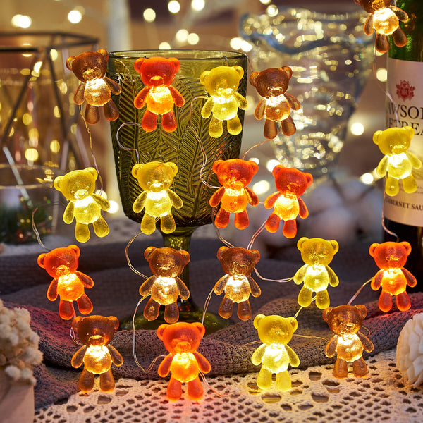 Bendable copper wire teddy bear lights for gift box decor