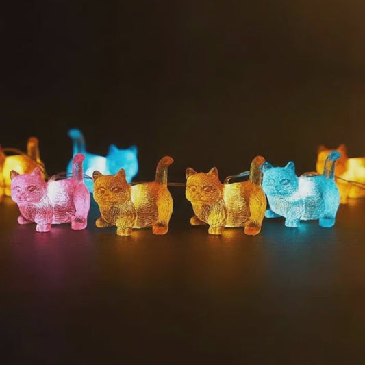 居心地の良い寝室の装飾にキャットフェアリーライトを